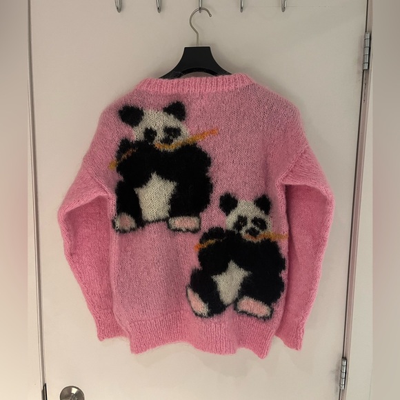 Vintage 80s Susie Lee Mohair Hand Knit Panda Sweater - Picture 2 of 5